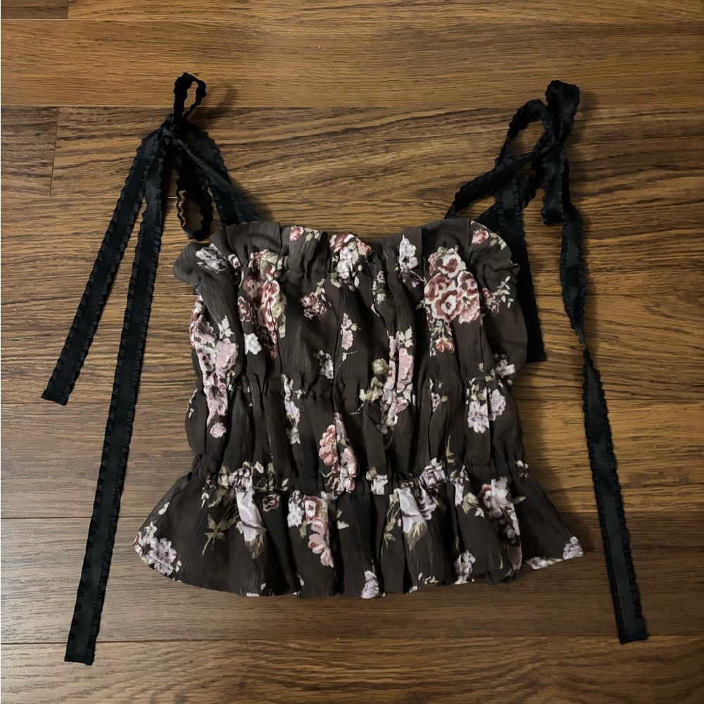 NWOT H&M Brock Collection Floral Black Sleeveless Top